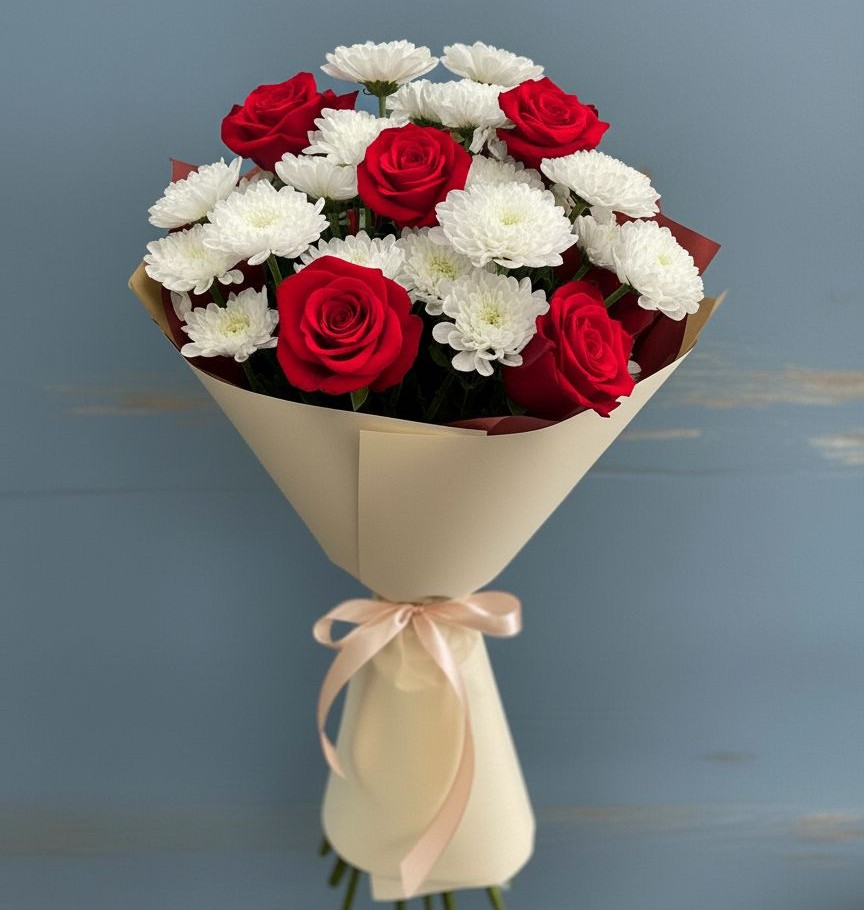 Букет цветов из: Розы и Хризантемы в Великом Новгороде