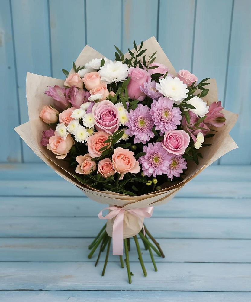 Букет цветов из: Хризантемы, Розы и Альстромерии в Великом Новгороде