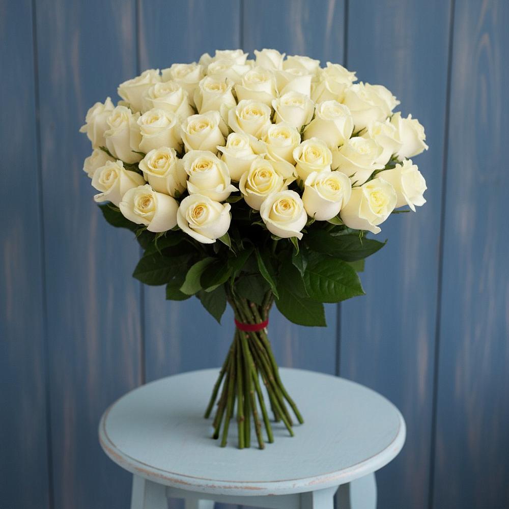 Букет 51 Белая роза Эдлесс Лав в Великом Новгороде