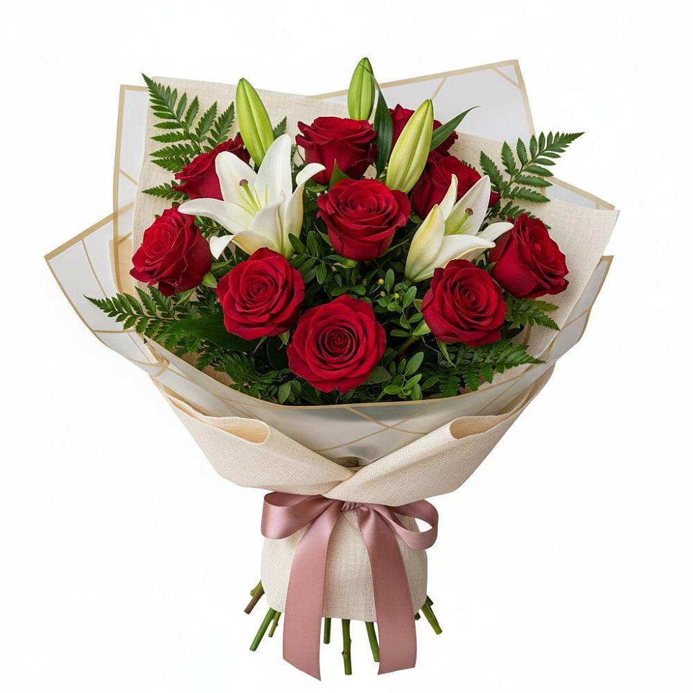 Букет цветов из: Лилии и Розы в Великом Новгороде