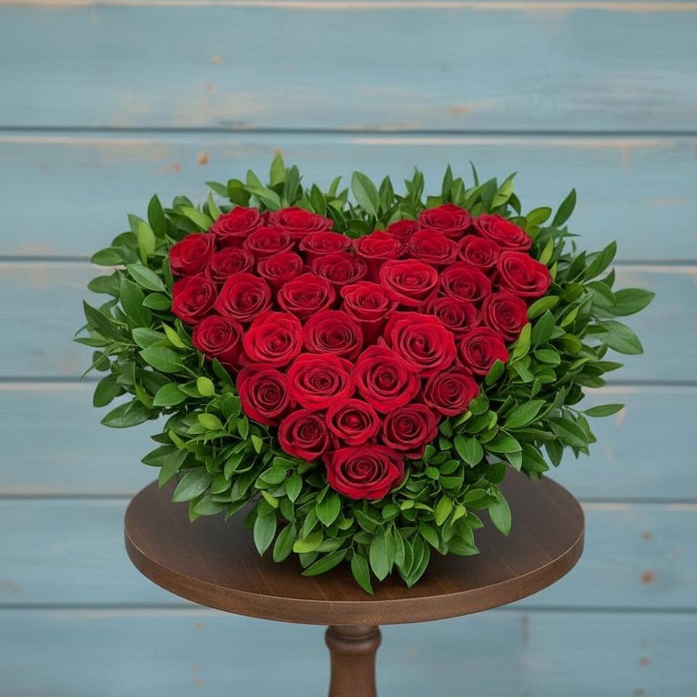 Цветочная композиция из Розы в виде сердца в Великом Новгороде