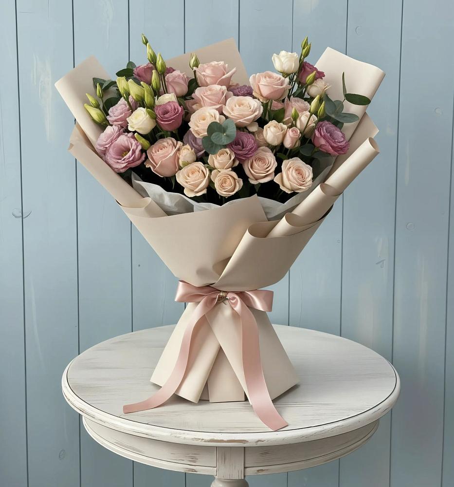 Букет цветов из: Розы и Лизиантусы в Великом Новгороде