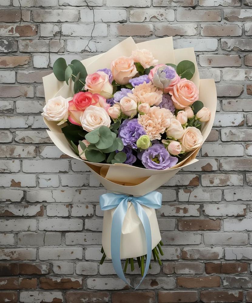 Букет цветов из: Розы, Лизиантусы и Гвоздики в Великом Новгороде