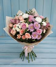 Букет цветов из:  Хризантемы, Розы и Альстромерии в Великом Новгороде