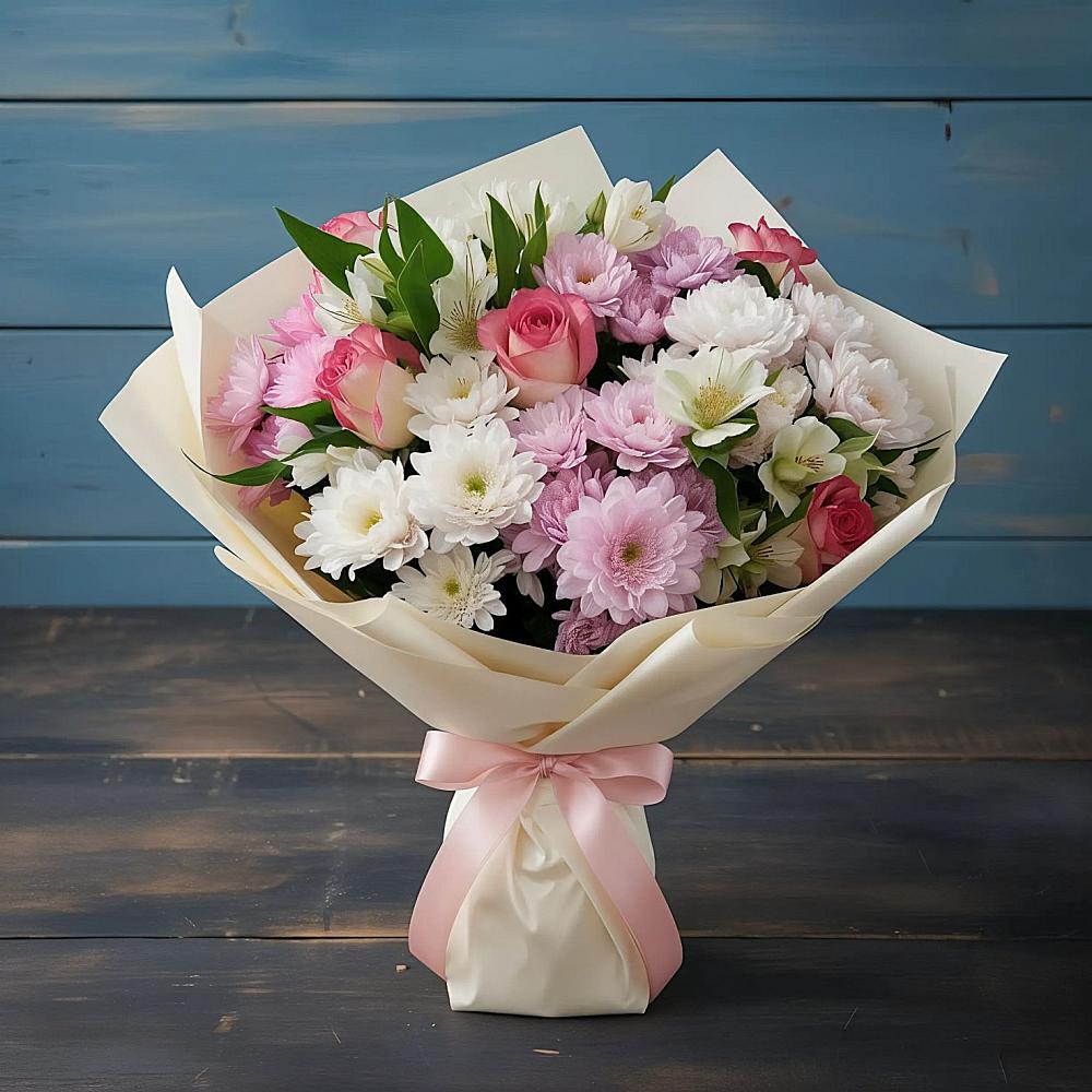 Букет цветов из: Хризантемы, Альстромерии и Розы в Великом Новгороде